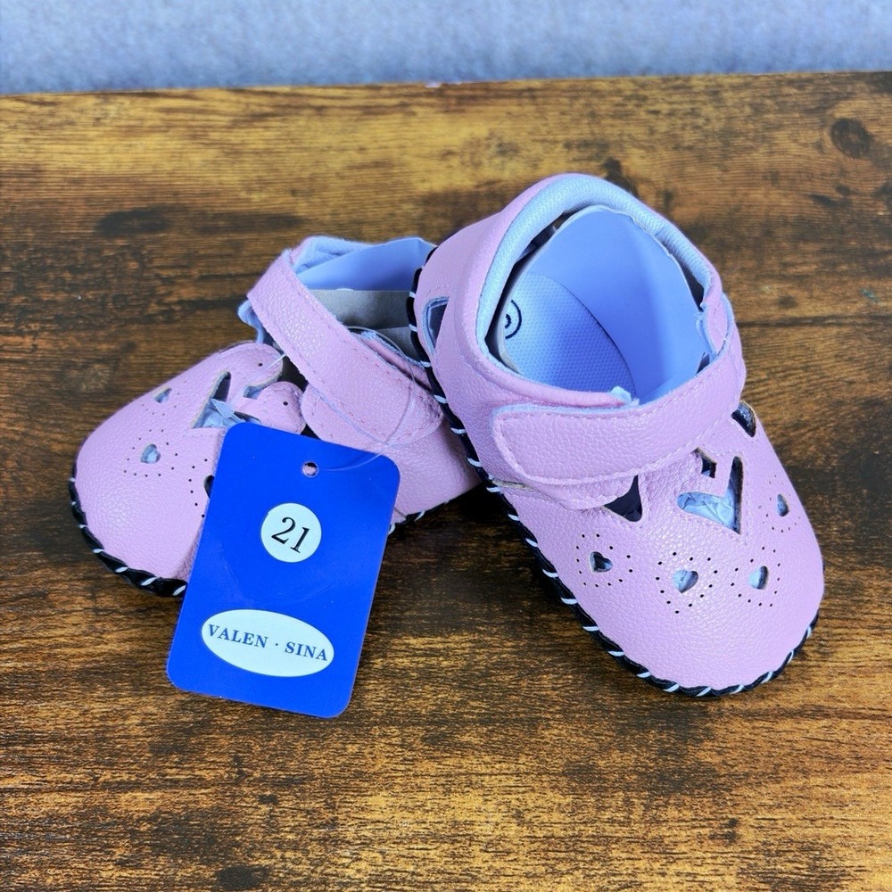 Valen Sina Girls Pink Heart Mary Jane Hook & Loop Faux Leather Shoes SZ 3 SR-600